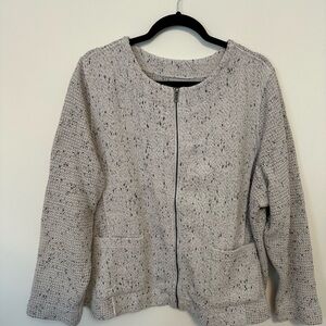 NIC+ZOE Speckled Knit Zip Jacket - Light Gray and Black
